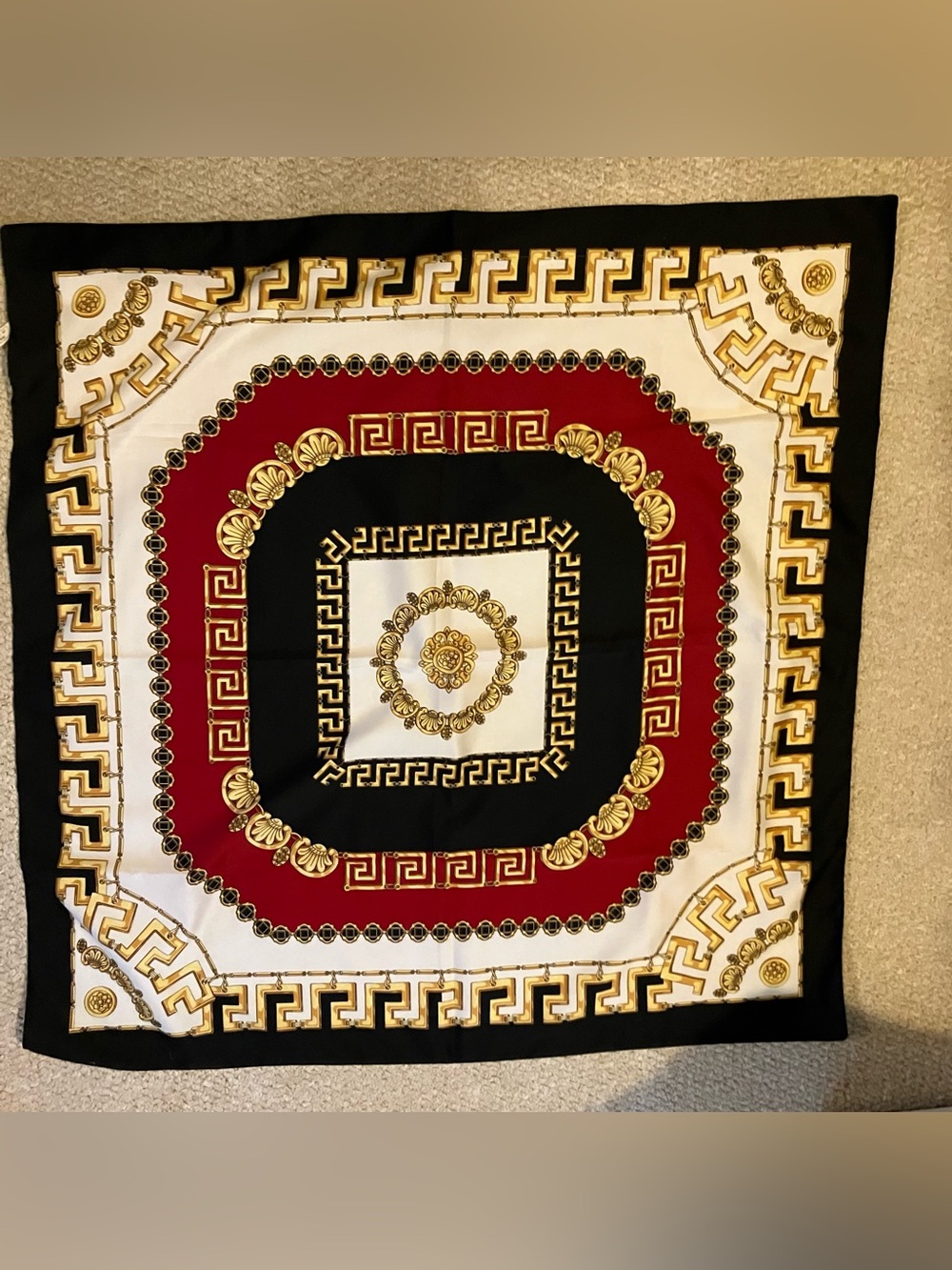 VTG Italian Gold Chain Scarf Square 33.5in Nautical Equestrian Old Money
